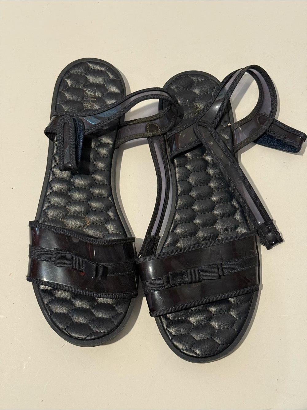 Zara Black Quilted Flat Sandals